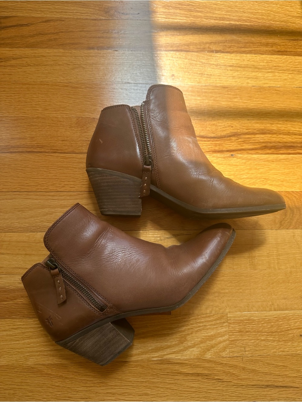 Frye Women's Brown Leather Ankle Booties with Block Heel